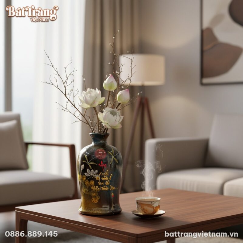 Một lọ hoa gốm sứ Bát Tràng dáng áo dài men hoả... Một lọ hoa gốm sứ Bát Tràng dáng áo dài men hoả...