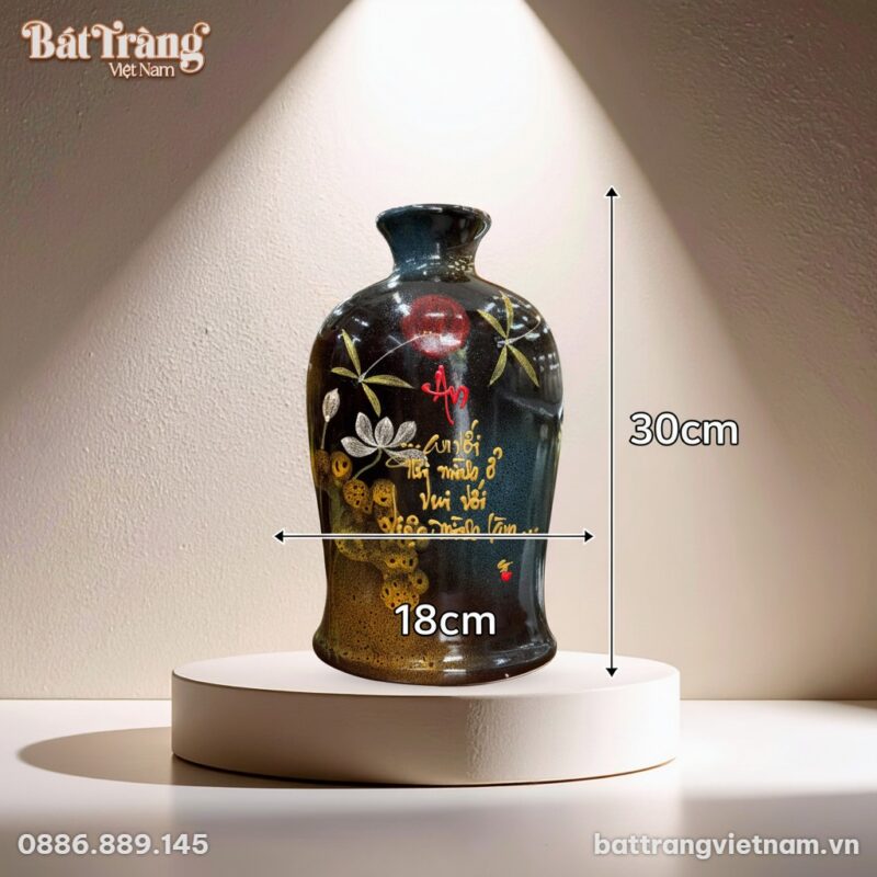 Kích thước Lọ hoa dáng áo dài men hoả biến chữ An BT-LHS28 Kích thước Lọ hoa dáng áo dài men hoả biến chữ An BT-LHS28