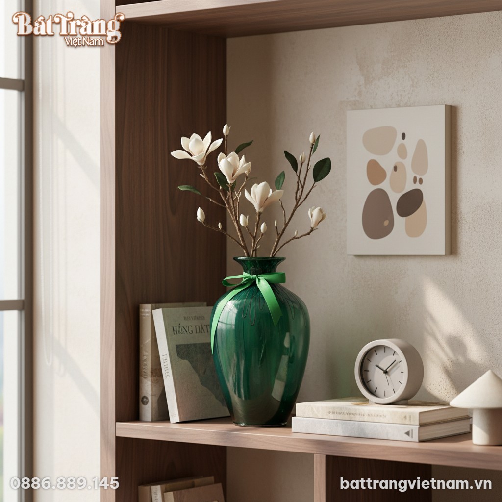 Một lọ hoa d&aacute;ng chai men lục bảo BT-LHS09 cao 3...