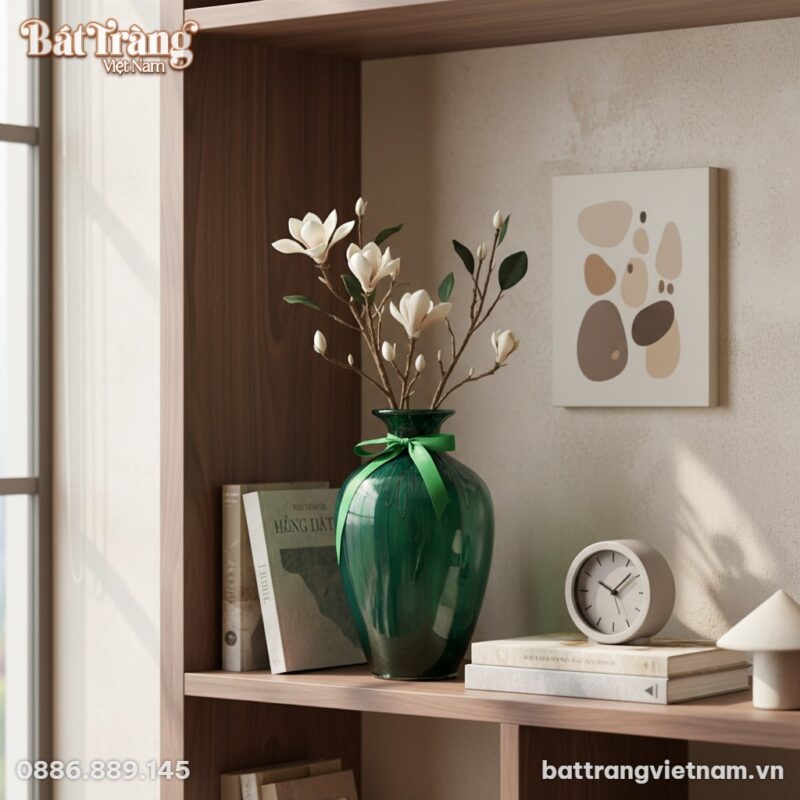 Một lọ hoa dáng chai men lục bảo BT-LHS09 cao 3...