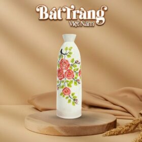 Lọ hoa dáng chai thắt hoạ tiết hoa hồng BT-LHS08