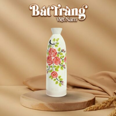 Lọ hoa dáng chai thắt hoạ tiết hoa hồng BT-LHS08 - Ảnh đại diện