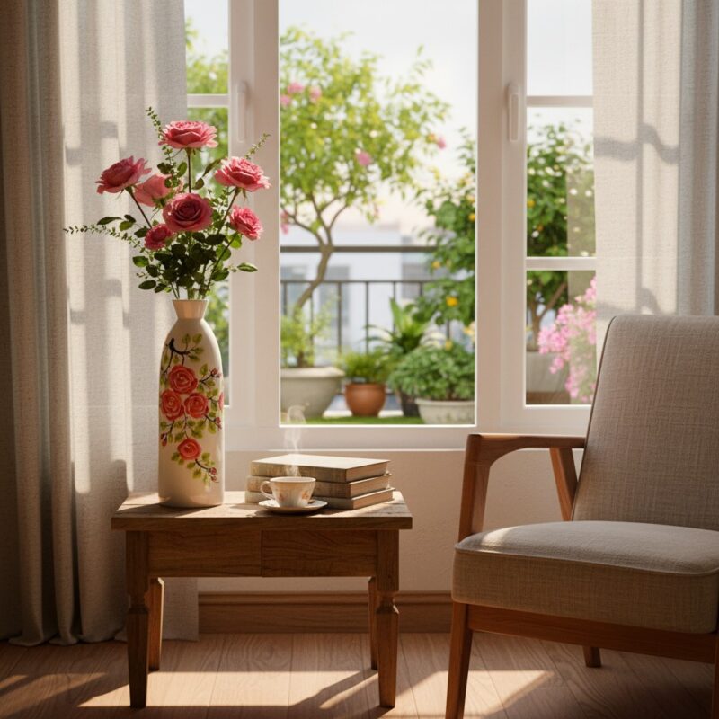 Lọ hoa gốm sứ Bát Tràng hoa hồng cao 44cm, cắm ...