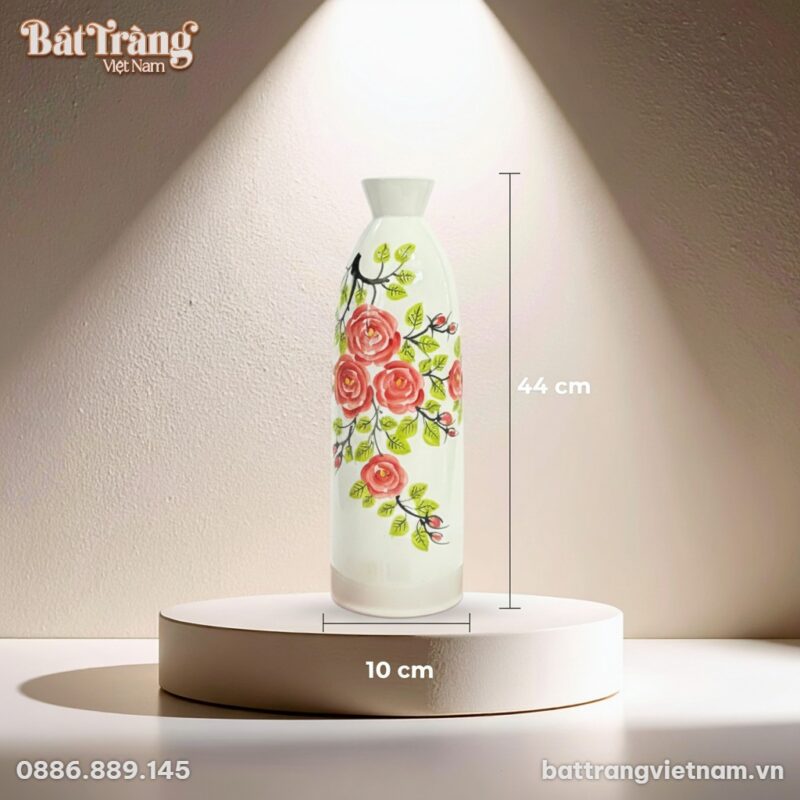 Kích thước Lọ hoa dáng chai thắt hoạ tiết hoa hồng BT-LHS08
