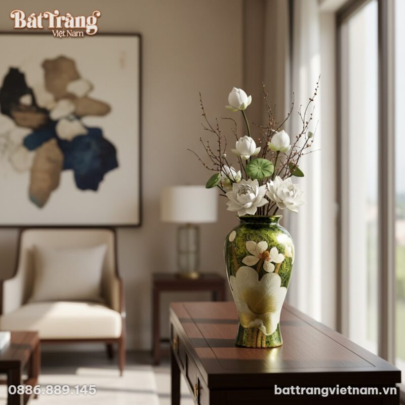 Lọ hoa gốm sứ Bát Tràng cao 35cm đặt tinh tế tr...