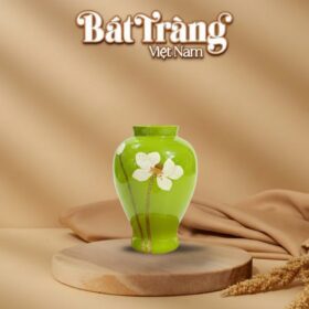 Lọ hoa dáng choé xanh ngọc vẽ hoa sen BT-LHS10