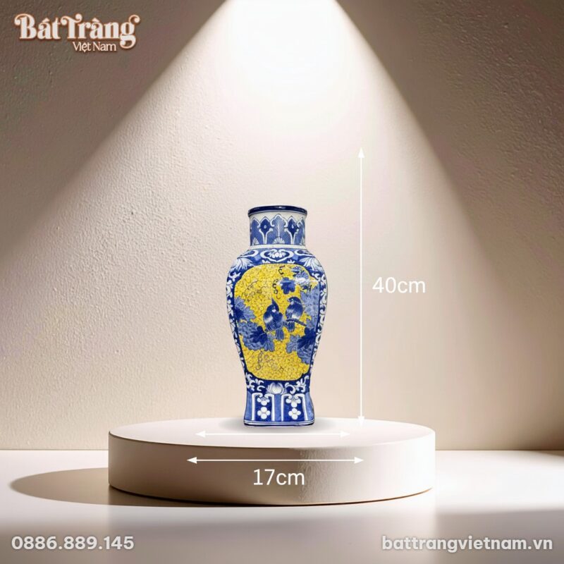 Kích thước Lọ hoa dáng cổ trụ hoạ tiết tứ cảnh men lam BT-LH106