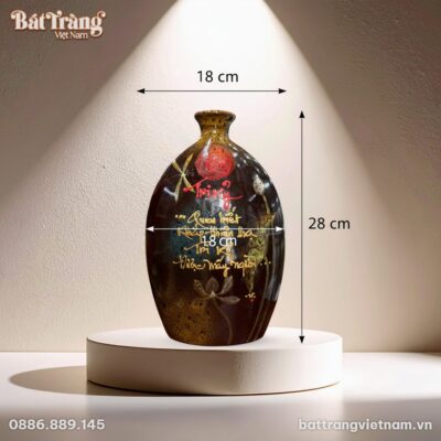 Kích thước Lọ hoa dáng dẹp men hoả biến chữ Tri Kỉ BT-LHS29