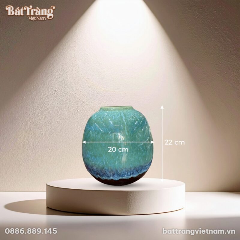 Kích thước Lọ hoa dáng lu màu xanh ngọc men hoả biến BT-LHS15