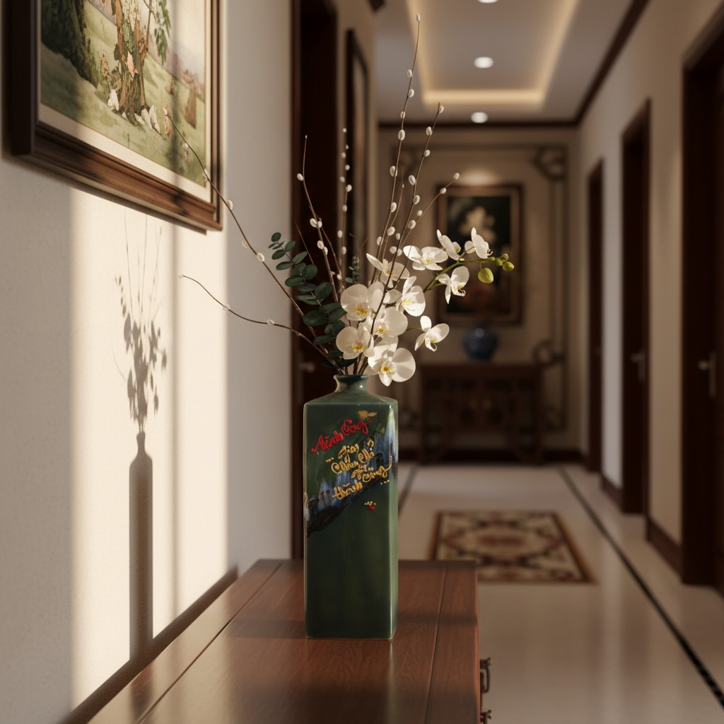 Cận cảnh lọ hoa BT-LHS30 trên bàn console dọc h...