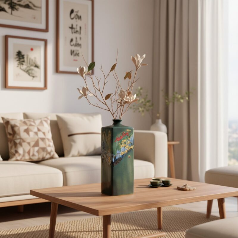 Lọ hoa BT-LHS30 đặt trang trọng trên bàn trà gỗ... Lọ hoa BT-LHS30 đặt trang trọng trên bàn trà gỗ...