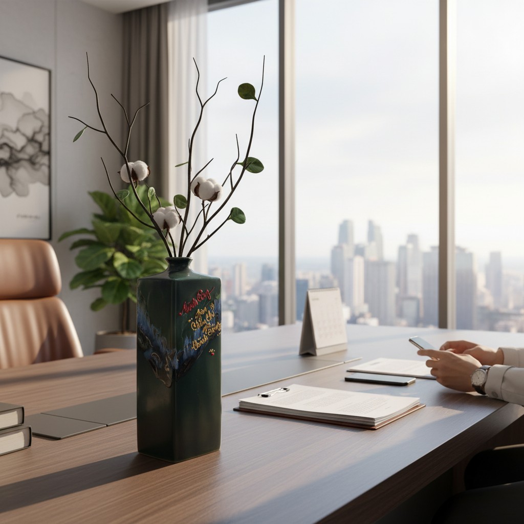 Trong văn phòng giám đốc ở TP.HCM, lọ hoa BT-LH...