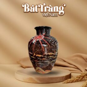 Lọ hoa dáng vò cổ đứng men hoả biến hoạ tiết đàn cá  BT-LGS22
