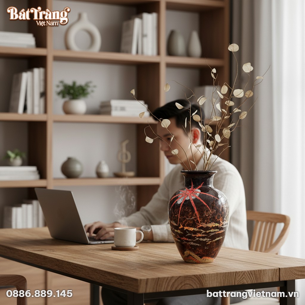 Lọ hoa gốm B&aacute;t Tr&agrave;ng men hoả biến độc đ&aacute;o với h...