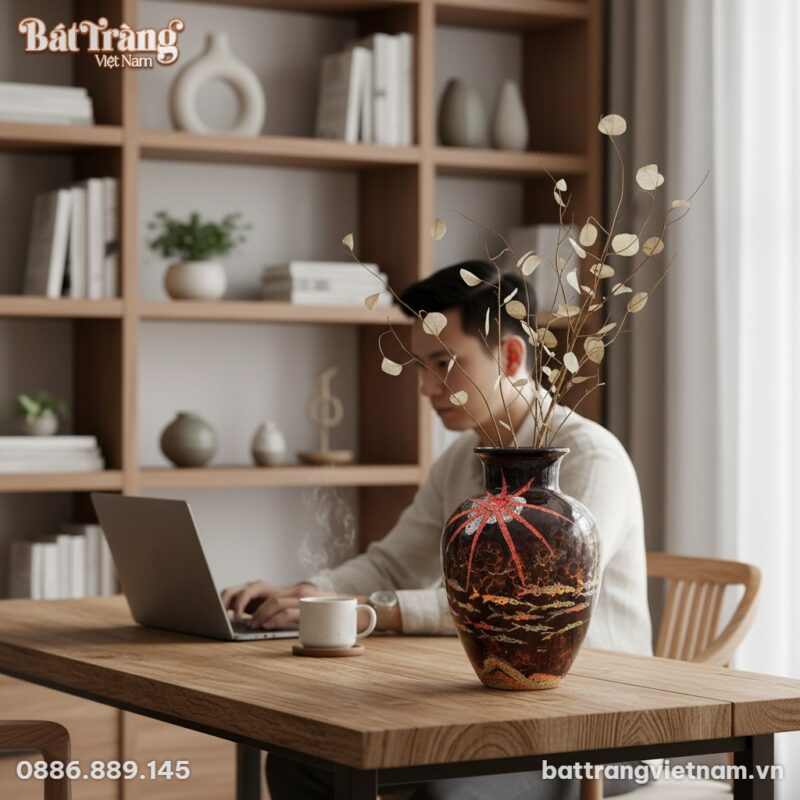 Lọ hoa gốm Bát Tràng men hoả biến độc đáo với h...