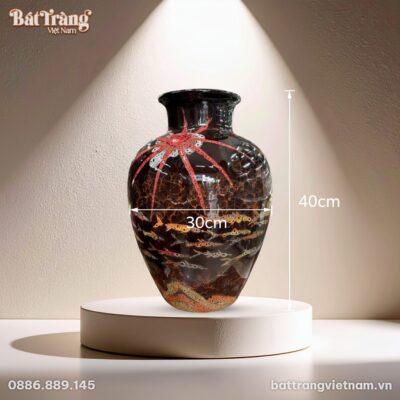 Kích thước Lọ hoa dáng vò cổ đứng men hoả biến hoạ tiết đàn cá BT-LGS22