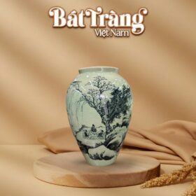 Lọ hoa dáng vò men rạn vẽ cảnh BT-LHS18