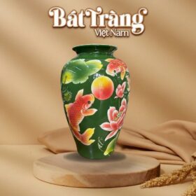 Lọ hoa dáng vò miệng loe hoạ tiết sen cá  BT-LH104