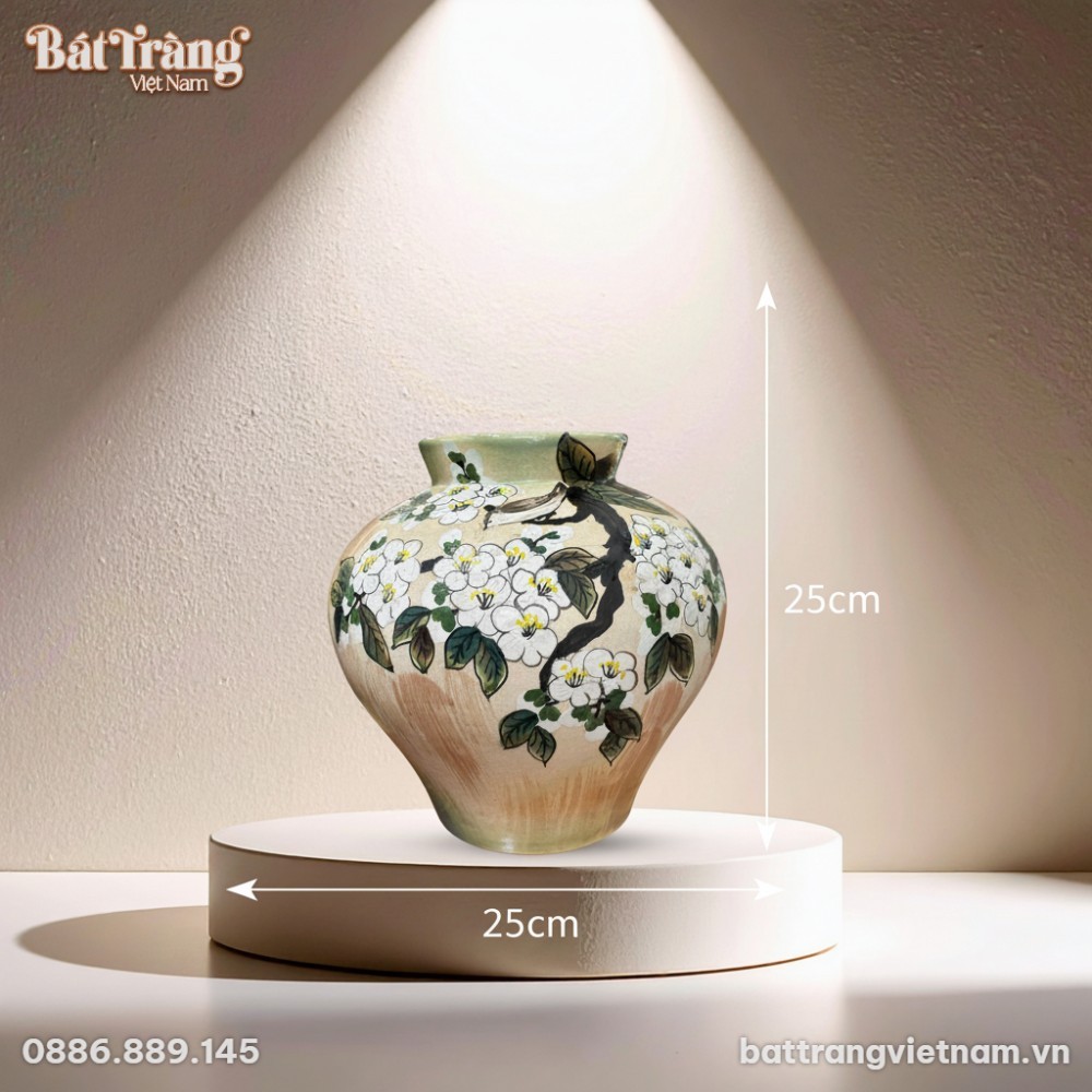 K&iacute;ch thước Lọ hoa d&aacute;ng v&ograve; tr&ograve;n thấp hoạ tiết hoa BT-LGS21