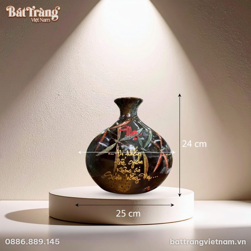 Kích thước Lọ hoa giọt nước thư pháp chữ Mẹ BT-LGS27