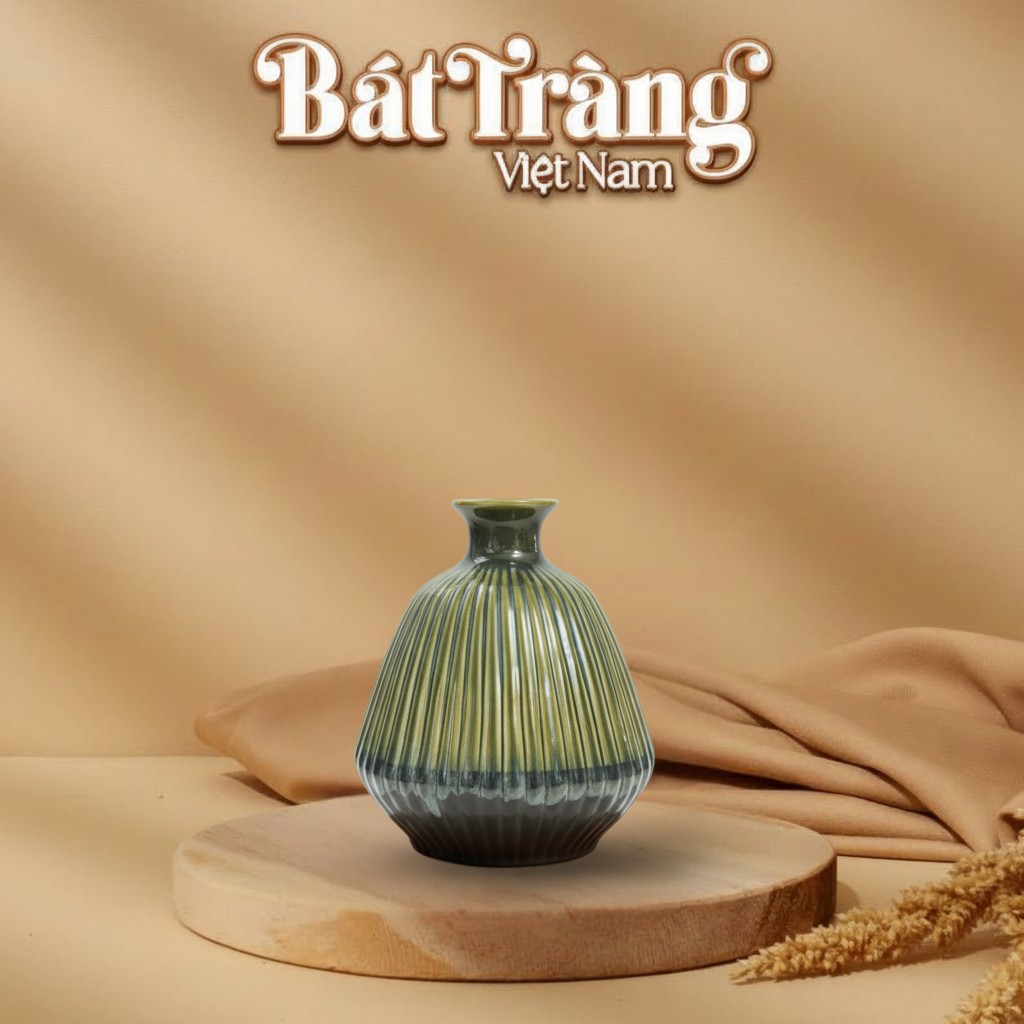 Lọ hoa lá dứa men hoả biến xanh vàng BT-LHS13