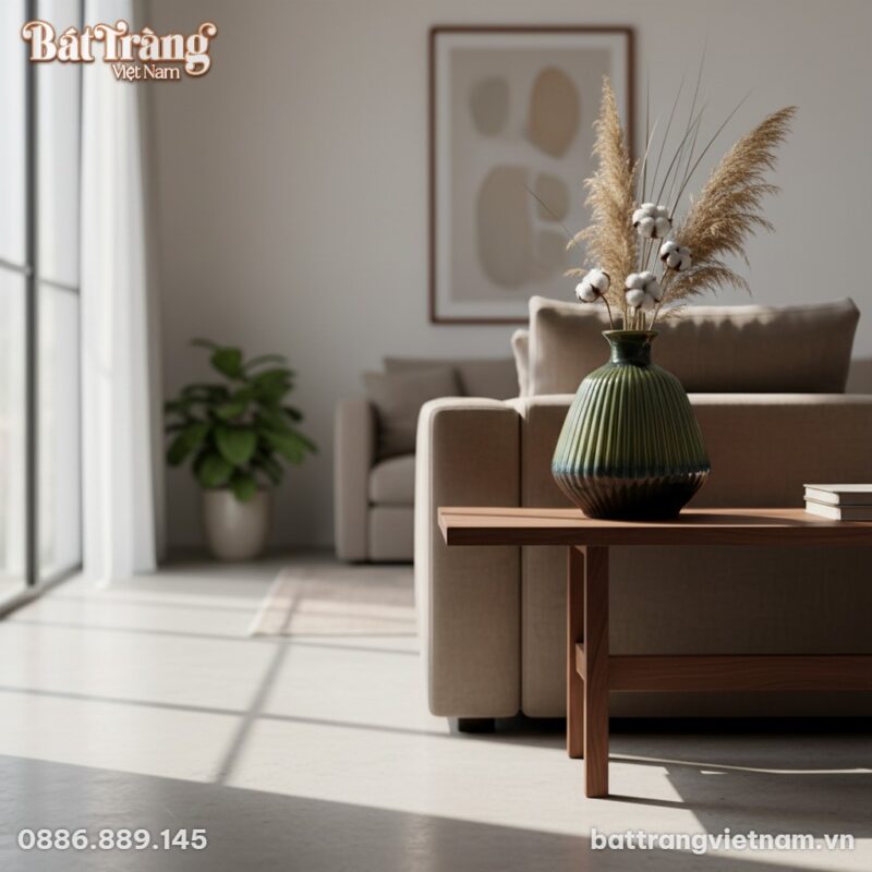 Một chiếc lọ hoa gốm sứ Bát Tràng men xanh oliv... Một chiếc lọ hoa gốm sứ Bát Tràng men xanh oliv...