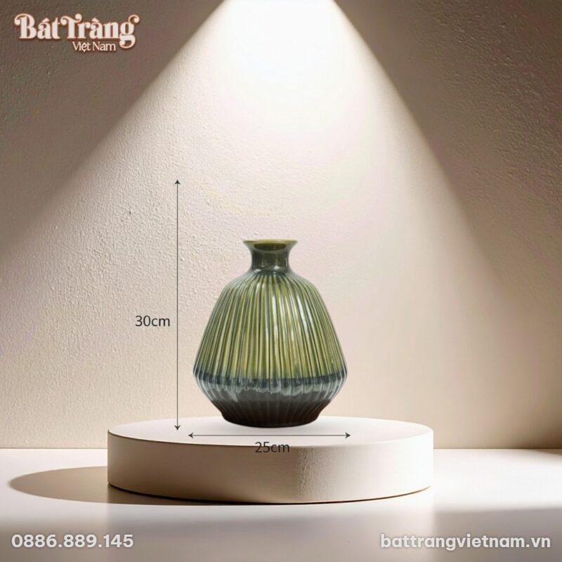 Kích thước Lọ hoa lá dứa men hoả biến xanh vàng BT-LHS13 Kích thước Lọ hoa lá dứa men hoả biến xanh vàng BT-LHS13