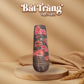 Lọ lò xo vẽ hoa men nâu gốm mộc BT-LGS21