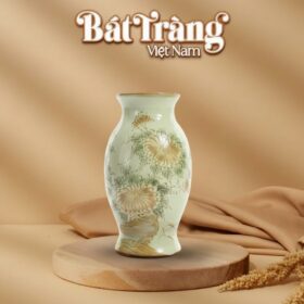 Lọ hoa men ngọc khắc nổi hoa phù dung BT-LHS01