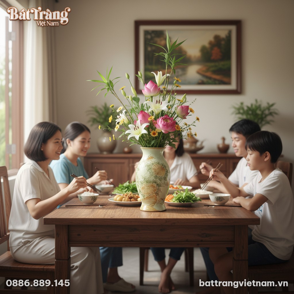 Lọ hoa gốm sứ B&aacute;t Tr&agrave;ng cao 30cm, nền men trắng...