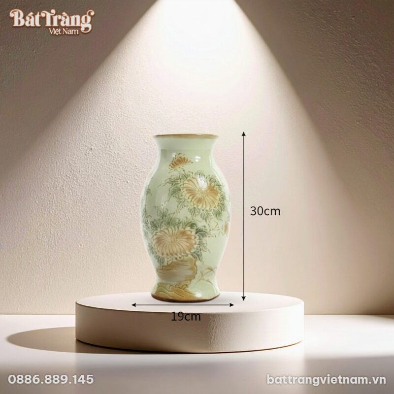 Kích thước Lọ hoa men ngọc khắc nổi hoa phù dung BT-LHS01