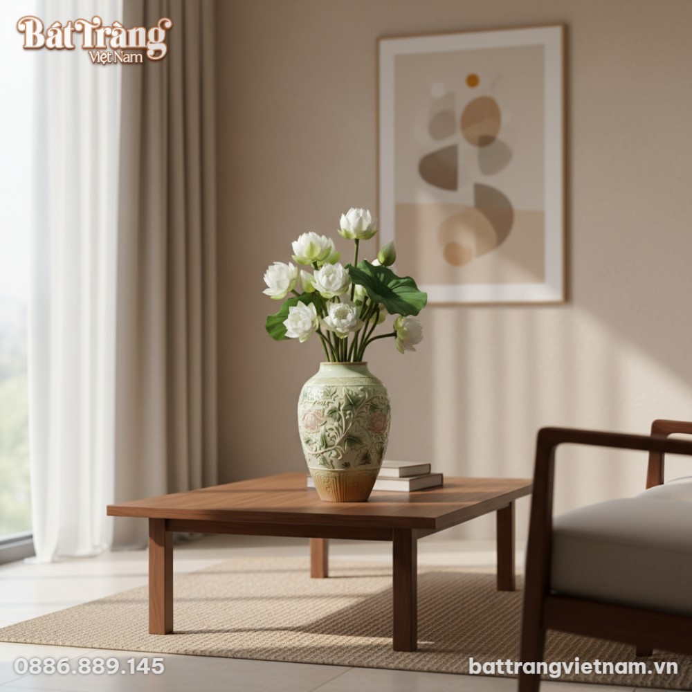 Lọ hoa men xanh ngọc B&aacute;t Tr&agrave;ng cao 31cm, cắm mộ...