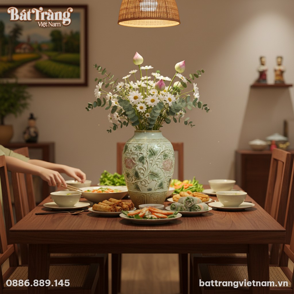 Lọ hoa men xanh ngọc B&aacute;t Tr&agrave;ng cao 31cm, cắm ho...