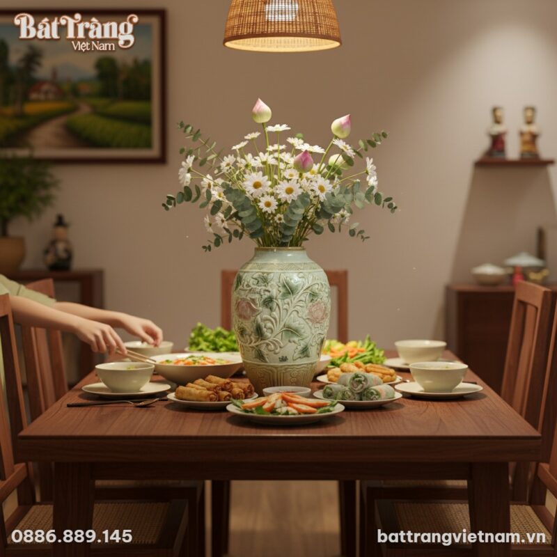 Lọ hoa men xanh ngọc Bát Tràng cao 31cm, cắm ho...