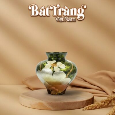 Lọ hoa phình cổ nhỏ khảm gốm hoạ tiết sen BT-LHS12 - Ảnh đại diện