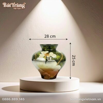 Kích thước Lọ hoa phình cổ nhỏ khảm gốm hoạ tiết sen BT-LHS12