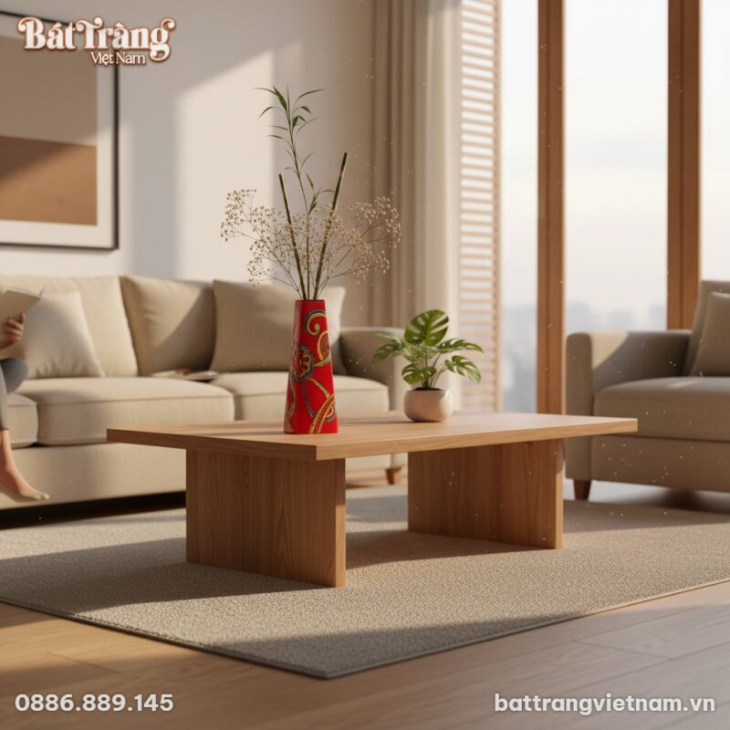 Một lọ hoa tam giác màu đỏ hoạ tiết đa sắc cao ...