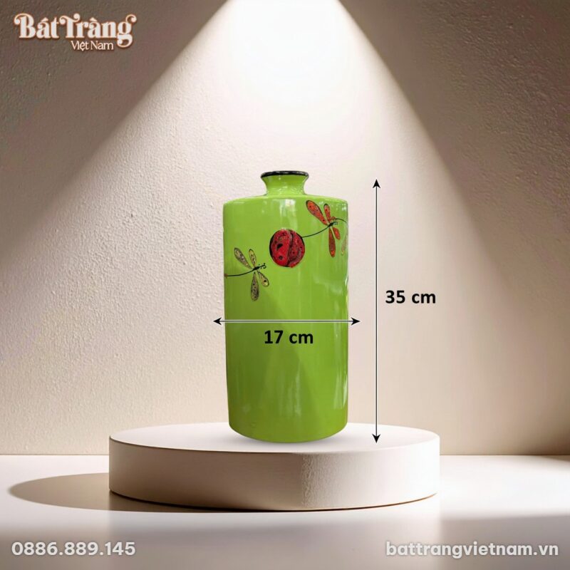 Kích thước Lọ hoa trụ vai tròn màu xanh lá BT-LGS25 Kích thước Lọ hoa trụ vai tròn màu xanh lá BT-LGS25