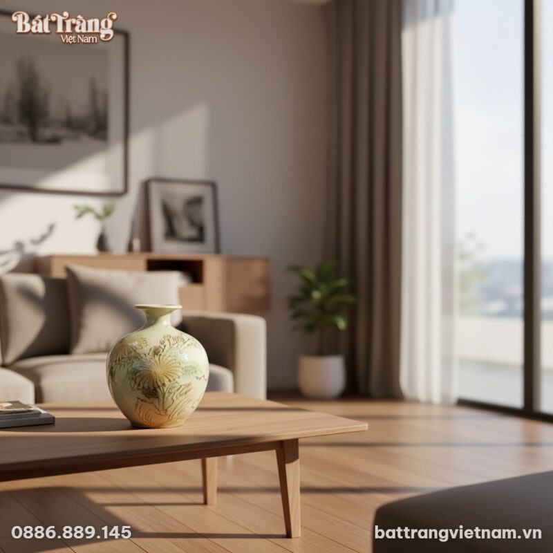 Lọ hút lộc men rạn 21cm đặt tinh tế trên bàn tr...