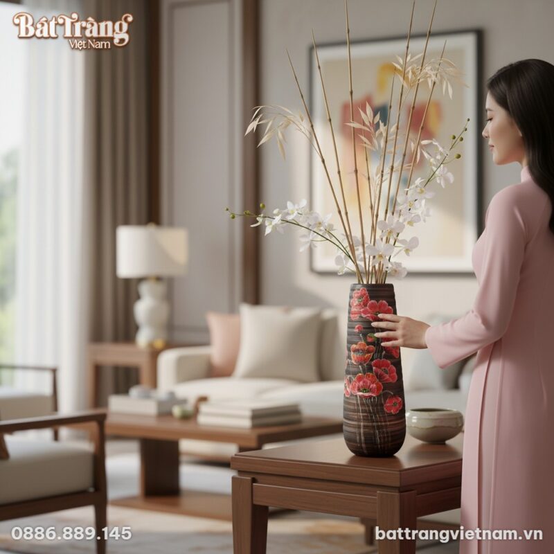 Cận cảnh lọ BT-LGS21 với họa tiết hoa Poppy nổi...