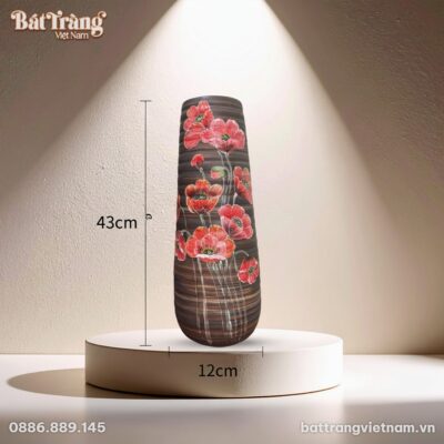 Kích thước Lọ lò xo vẽ hoa men nâu gốm mộc BT-LGS21
