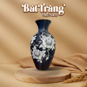 Lọ lộc bình cao vẽ hoạ tiết vẽ hoa xanh đen BT-LHS20