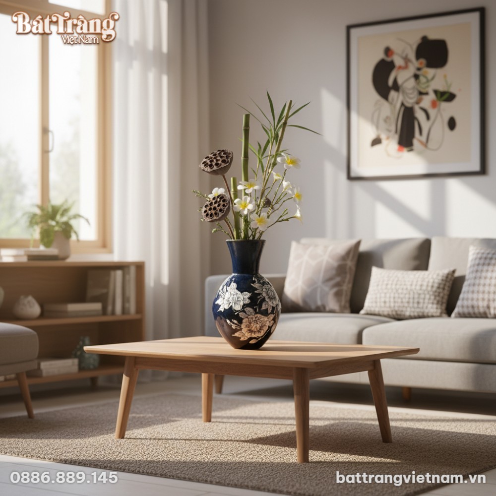 Lọ lộc b&igrave;nh B&aacute;t Tr&agrave;ng cao 30cm với họa tiết hoa...