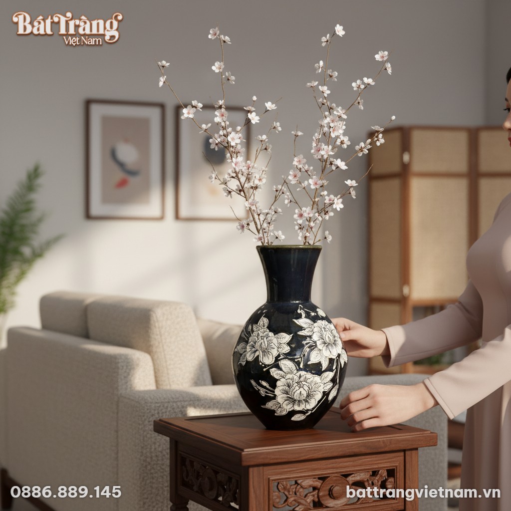 Cận cảnh lọ lộc b&igrave;nh gốm B&aacute;t Tr&agrave;ng cao 30cm, tậ...