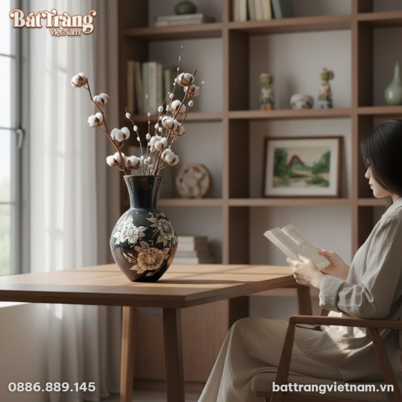 Lọ lộc bình Bát Tràng cao 30cm với họa tiết hoa...