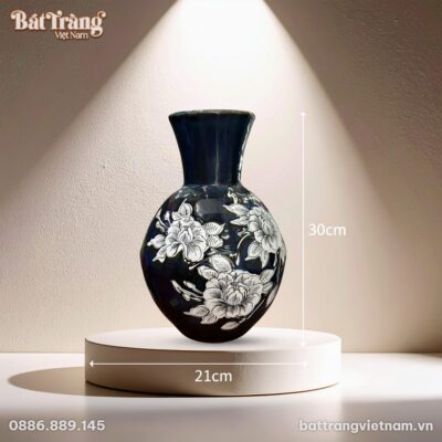 Kích thước Lọ lộc bình vẽ hoạ tiết vẽ hoa xanh đen BT-LHS19