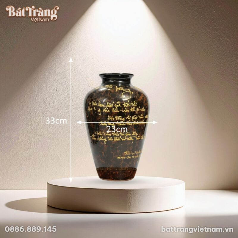 Kích thước Lọ lục bình cổ loe vẽ chữ thư pháp BT-LHS07