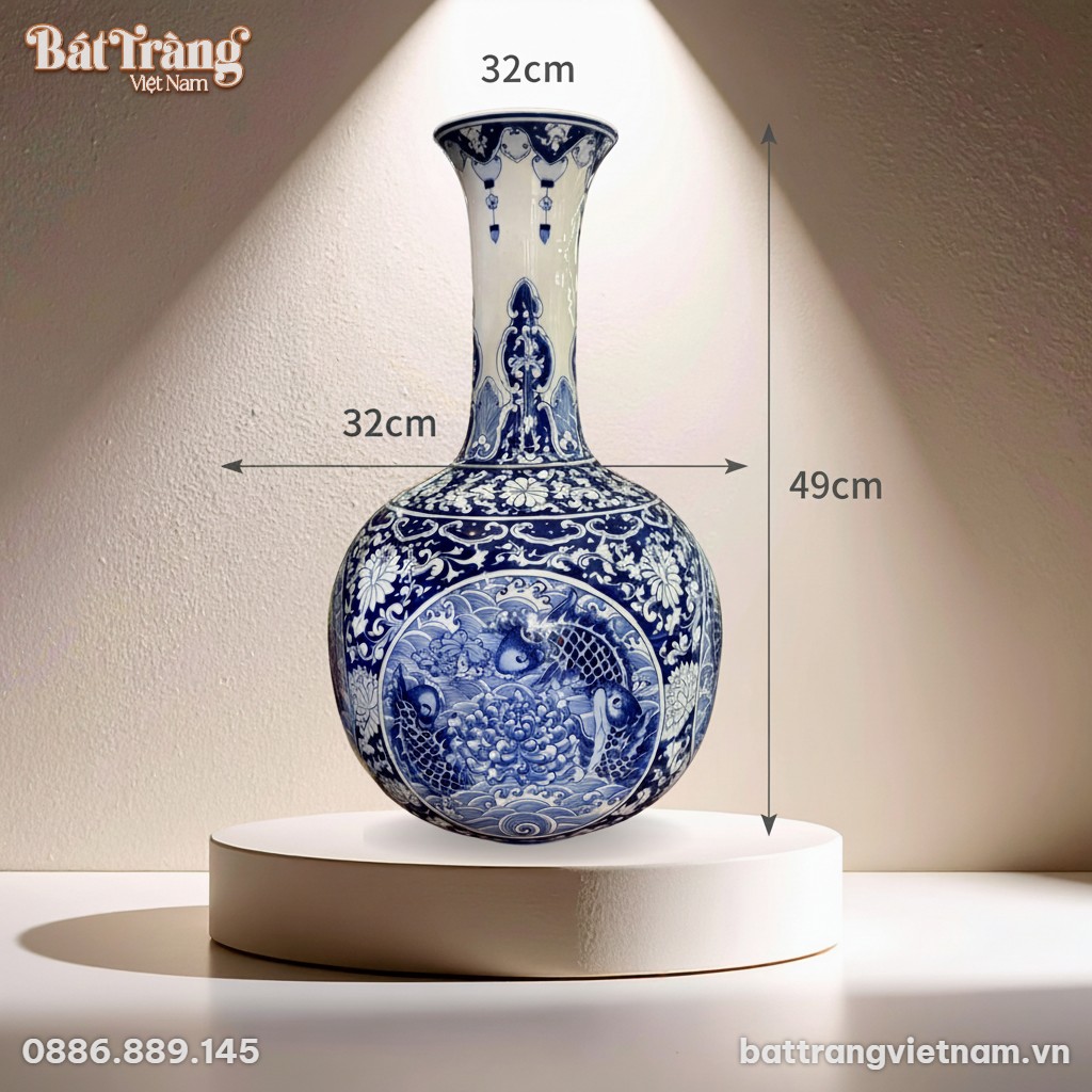 K&iacute;ch thước Lọ tỏi h&uacute;t lộc như &yacute; men lam BT-TB13