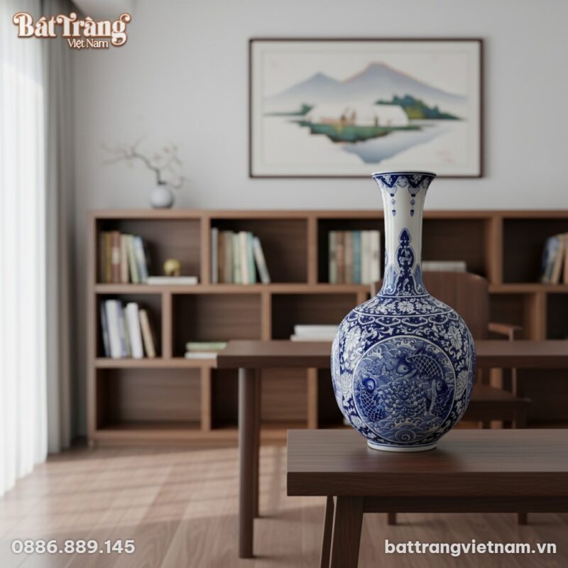 Một lọ gốm sứ Bát Tràng men lam BT-TB13 cao 49c...