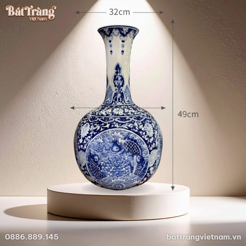 Kích thước Lọ tỏi hút lộc như ý men lam BT-TB13